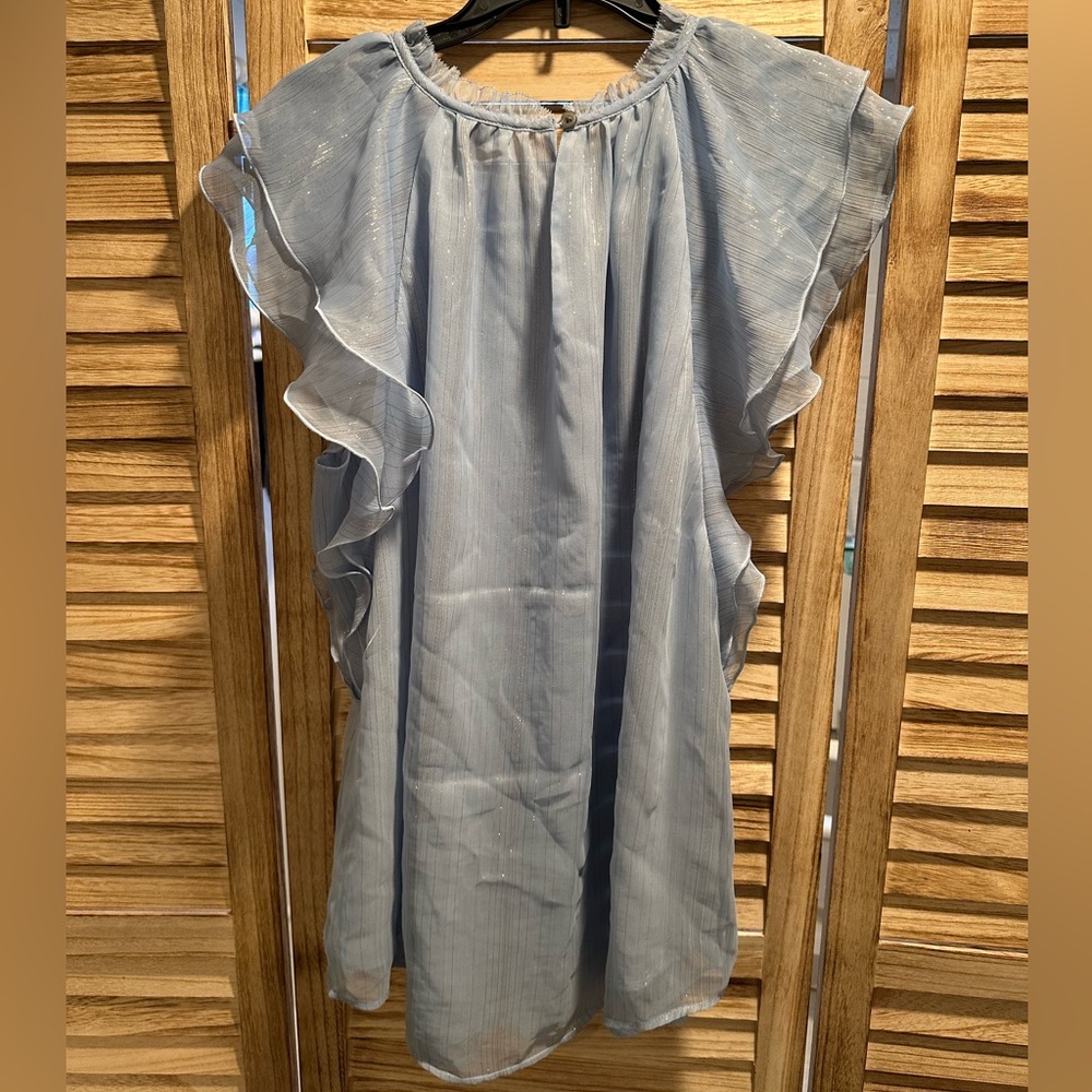 LOFT Light Blue Ruffle Top - Picture 4 of 6